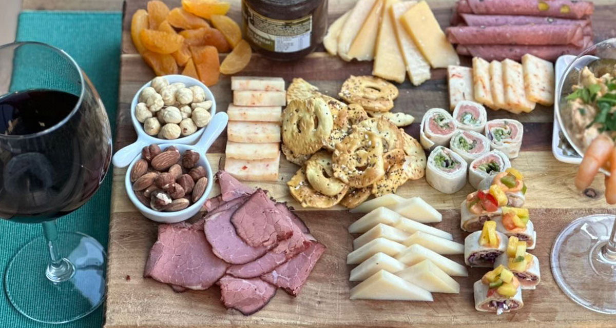 charcuterie board and wine